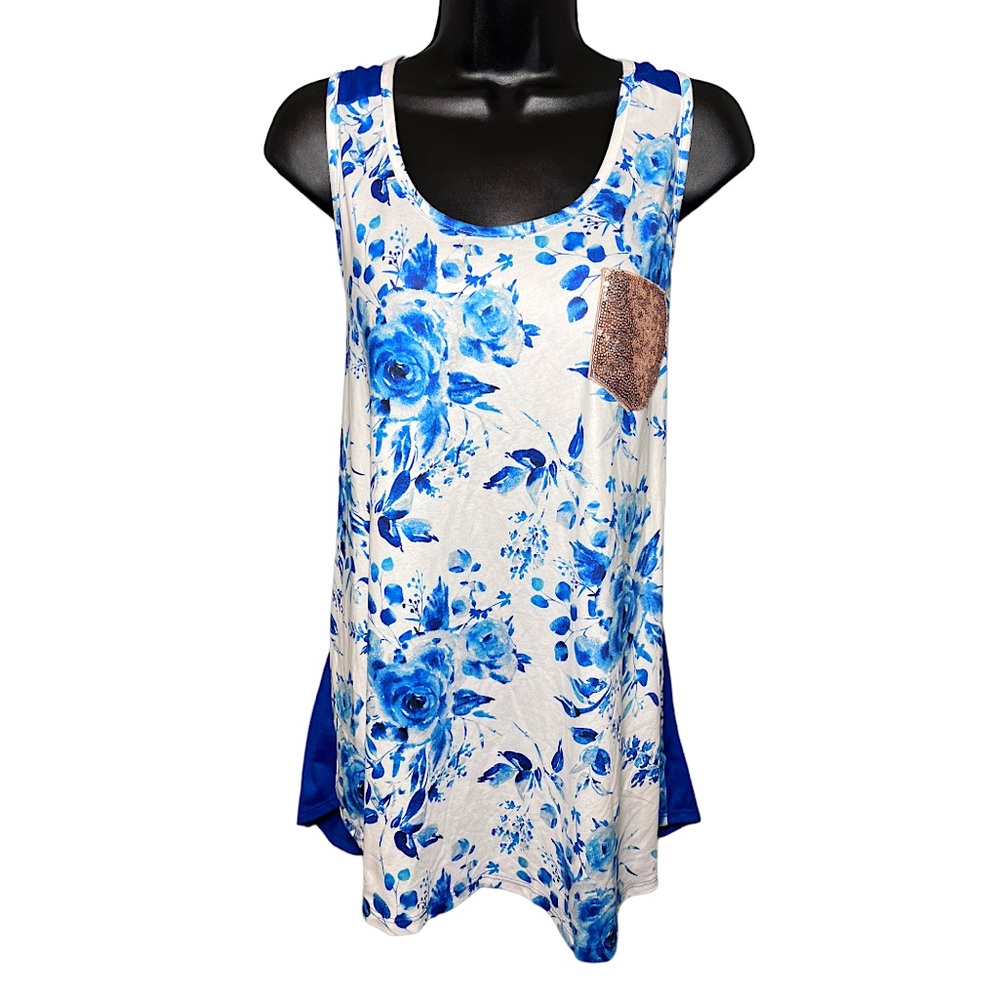 Floral Print Sequins Tank Top
